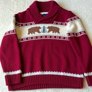 Janie and Jack 4T cotton shawl neck Christmas bear intarsia knit sweater